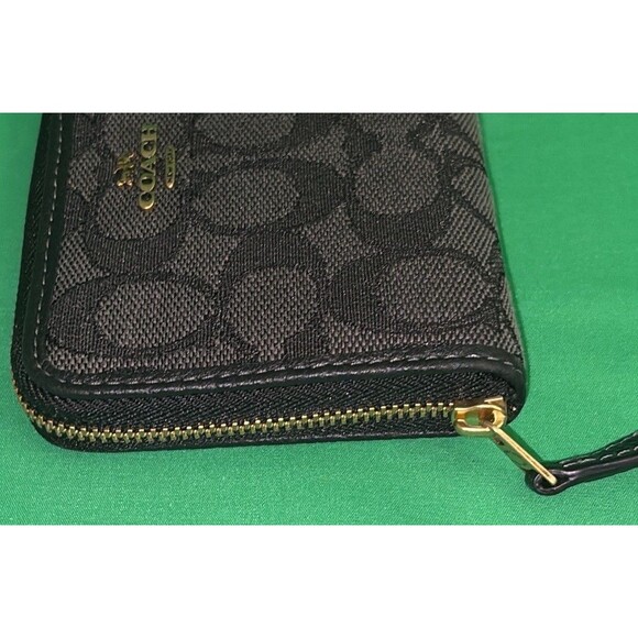 COACH Jacquard Small Zip Around Wallet In Signature Denim CP431 Black/gray Purse - Picture 5 of 10